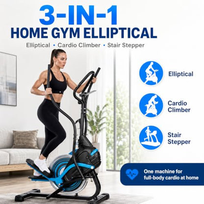 3-in-1 Elliptical Exercise Machine for Home, 15.5-Inch Stride