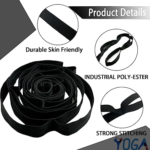 Stretching Strap Yoga Strap with Loops for Physical Therapy, Non-Elastic - color: Black+Black