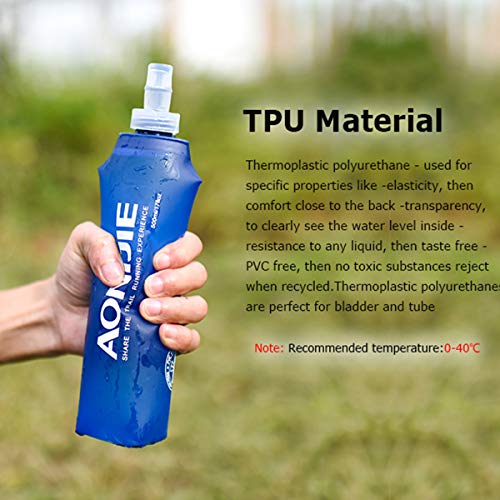 AONIJIE TPU Soft Folding Water Bottles Collapsible Flask for Hydration Pack for Running Hiking Cycling Climbing Pack of 2 (250ml with Straw -Pack of 2) - color: 250ml with Straw -Pack of 2
