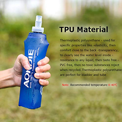 AONIJIE TPU Soft Folding Water Bottles Collapsible Flask for Hydration Pack for Running Hiking Cycling Climbing Pack of 2 (500ml with Straw -Pack of 2) - color: 500ml with Straw -Pack of 2