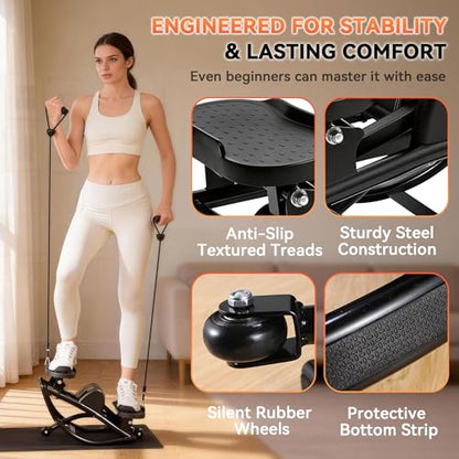 Rock Stepper - Steppers for Exercise at Home, Portable Stepper Side to Side with Digital Display & Resistance Bands, 330 LBS Capacity Full Body Workout Low-Impact Knee-Friendly 3D Stair Stepper - color: Black- A