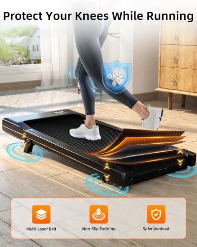 DeerRun Under Desk Walking Pad Treadmill for Home Office & Small Spaces, 6% Manual Incline, 0.6–3.8 MPH Walking Speed, 2.5 HP, 300 lb Capacity, App & Remote Control - color: Deep Black