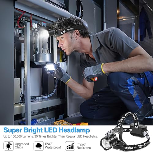 LED Headlamp Flashlight，Rechargeable Head Lamp 3000 Lumens Ultra Bright.