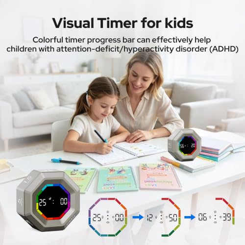 Visual Timer for Kids Kitchen Timer Pomodoro Magnetic Visual Countdown - color: Gray