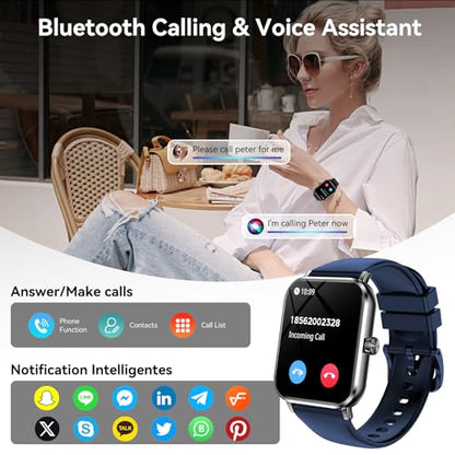 Jacoosa Smart Watch for Men/Women Android & iPhone, 1.83" HD Touch Screen, Bluetooth Calling, 5 ATM Waterproof Fitness Tracker with 130+ Sports Modes, 24/7 Health Monitor (Blue) - color: Blue