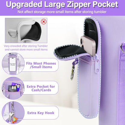 LEFOR·Z Water Bottle Carrier Bag with Phone Pocket Compatible with Stanley/Meoky 40 oz Tumbler with Handle,Water Bottle Holder Pouch with Adjustable Strap Compatible with Stanley Cup Accessories - color: Purple-Style B