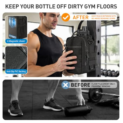 Magnetic Gym Bag for 20-64oz Bottles, Compatible with Tactical MOLLE System