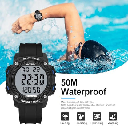 AVTREK Pedometer Watch for Walking Steps and Miles No Bluetooth/APP Needed - color: Black