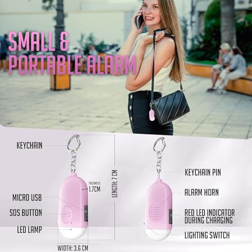 Personal Alarm Siren 5-Pack - 130dB Self Defense Alarm Keychain, Rechargeable with Emergency LED Flashlight - White, Touch Control - color: White&Pink&Blue&Black&Green