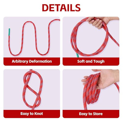 1/2in x 100ft Double Braided Arborist Rigging Rope, 48 Strands Polyester 8000LBS Heavy Duty Climbing Bull Rope for Tree Swing Rappelling Rescue Camping - size: 1/2in x 100ft, style: Red