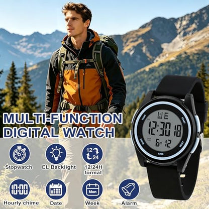 Juboos Digital Watch Men Women 50M Waterproof Sports Military - color: Deep black
