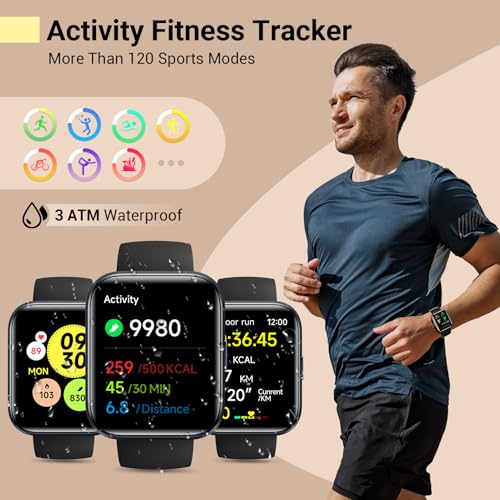 Smartwatch for Women/Men, Compatible with Android & iPhone, 1.8'' Fitness Tracker Watch with Alexa, Call & Notification Alerts, Heart Rate & Sleep Monitor, 120 Sports Modes, Waterproof Smart Watch - color: Galaxy Black