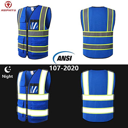 Safety Vest for Men Women Reflective Construction Vest Hi Vis ANSI Standard - color: Blue-h, size: X-Large