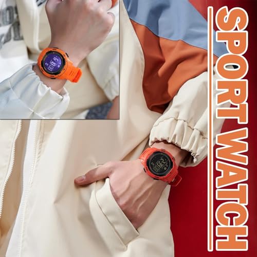 findtime Men's Digital Watch Waterproof Pedometer Watches Sport Watch Step Counter Calorie Military Watch with Stopwatch Alarm LED Backlight Countdown - color: orange