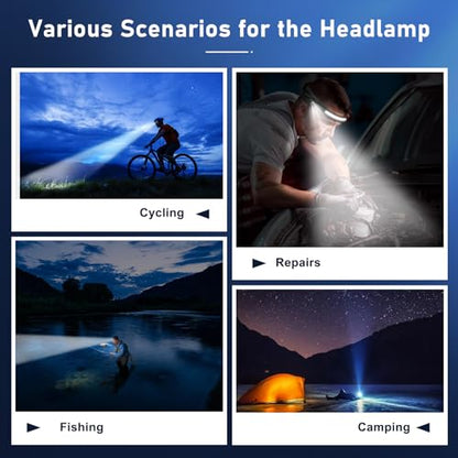 Headlamp Rechargeable LED (2 Pack) 230° Wide Beam, USB-C Lightweight Head Lamp, Long Runtime, Water-Resistant for Camping, Hiking, Running, Fishing, Repair Work - color: Black