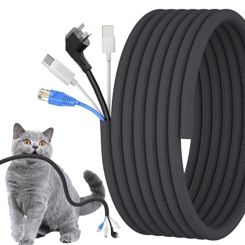 1/2 inch Cord Protectors from Pets No Chew, 10ft Wire Protector Cord Covers for Pets, Flexible Cable Sleeve Cord Management for TV/Computer/Electric Wires/Phone Charging Cables - color: Black, size: 1/2"