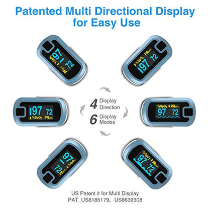 mibest OLED Finger Pulse Oximeter, O2 Meter, Dual Color White/Light Blue