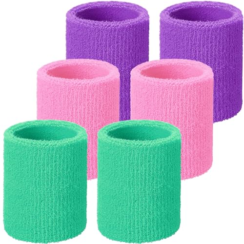 Willbond Wrist Sweatbands, Sports Sweatbands for Competition, Sweat Absorbent, for Basketball, Tennis, Football, Running and Work (Pack of 6) - color: Light Green,Pink, Light Purple