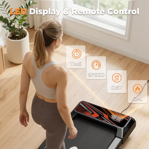 Under Desk Treadmill, Walking Mat with Incline pad, 2.5HP Portable Compact Treadmill for Home Office, Small Mini Walking Treadmill Pad with Remote & 2 in 1 Led Display, 265 Lbs Weight Capacity-Black