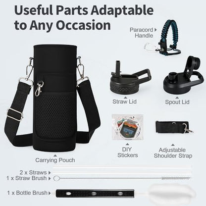 WixByti 40 oz Insulated Water Bottle with Straw, Stainless Steel Water Jug - color: Blue/Black Gradient, size: 40 Ounces