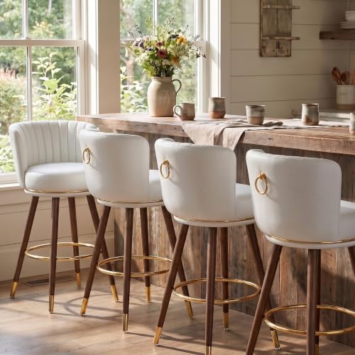 SeekFancy 24 Inch White Leather Swivel Counter Bar Stools Set of 4 - color: White, size: 24" Counter Height-4 Pieces