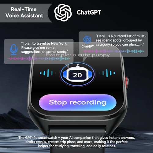 2026 AI Smart Watch for Men Women with ChatGPT, 1000mAh Fitness Tracker - color: Drill black