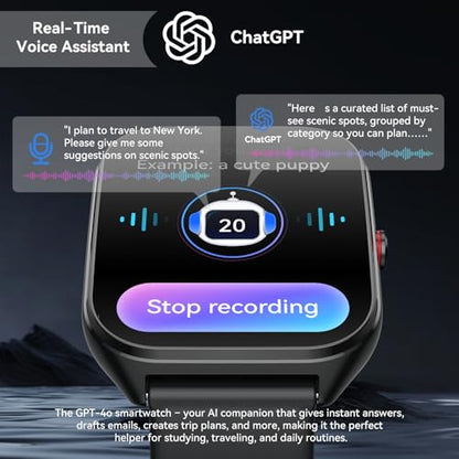 2026 AI Smart Watch for Men Women with ChatGPT, 1000mAh Fitness Tracker - color: Drill black