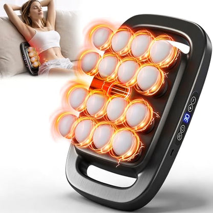 16 Head Massage Gun Deep Tissue, Multi-Head Percussion Massager with 30 Speeds & 3 Modes, Red Light Therapy, Muscle Massager for Back, Legs, Waist, Buttocks, Quiet Powerful Body Massager, Gray