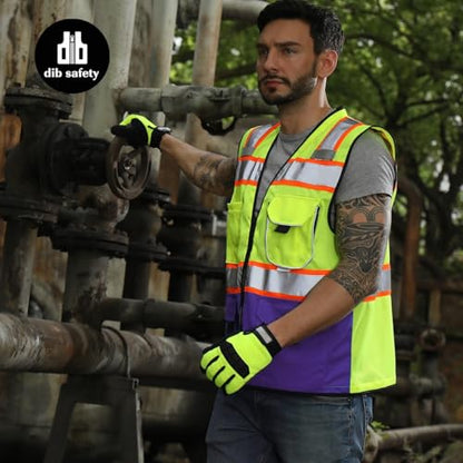Dib Safety Reflective Safety Vest Made with 3M Tape, Yellow and Purple L - color: Yellow & Purple, size: Large