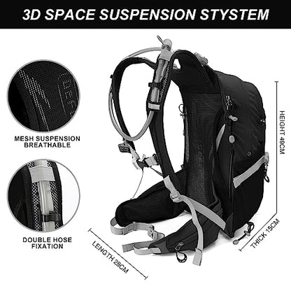 IX INOXTO 20L Hydration Backpack, Waterproof Hiking Internal Frame Backpacks with 2L Hydration Water Bladder and Rain Cover for Men, Lightweight Travel Daypack for Cycling,Camping,Ski (black) - color: Black
