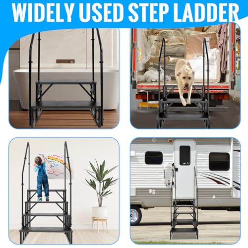 RV Step Stool, 2 Step Ladder, Hot Tub Steps with 2 Handrails, Heavy Duty Ladder Shelf Bookcase, 5th Wheel RV Mobile Home Stairs for Camper/Porch/SPA Pool/Pet Stairs(1 Pack) - size: 2 Step-2