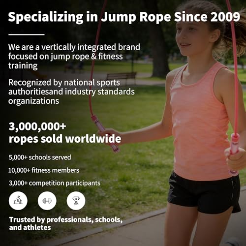 YUEDONG Jump Rope, Clear Handles, Dual Bearings, Kids Adults PE School - color: PINK