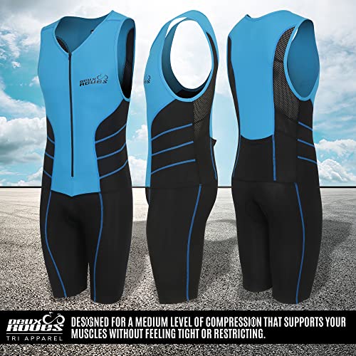 Triathlon Suit Men Racing Tri Cycling Skin Suit Sleeveless - Bonus Race Bib Belt - color: Blue, size: Large