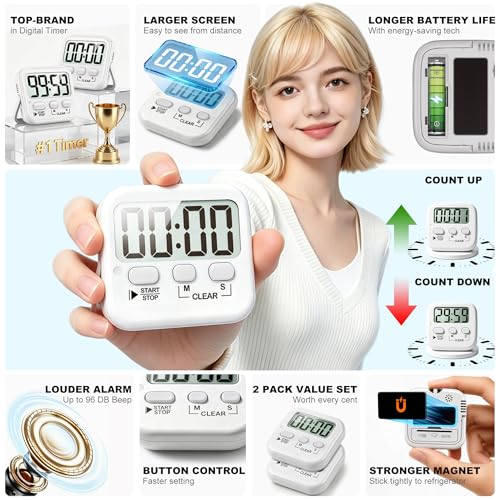 Antonki 2 Pack Digital Timer for Kids Classroom Kitchen Timers for Cooking - color: Pure White *2