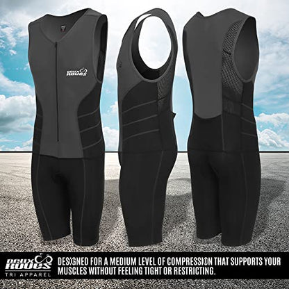 Triathlon Suit Men Racing Tri Cycling Skin Suit Sleeveless - Bonus Race Bib Belt - color: Gray, size: XX-Large