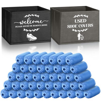 Suzile 200 Pcs Disposable Shoe Covers with 2 Pcs Box Open House Supplies Foldable Booties Shoe Covers Holder Storage Bin for House Indoor Guest Supplies, 10 x 10 x 8 Inch (Black,Gray,Blue) - color: Black,Gray,Blue