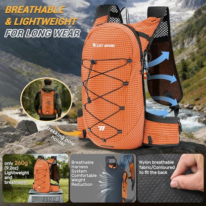 Lightweight Hydration Backpack with 2L Water Bladder Running Hydration Vest Backpack Specialized Hydration Pack for Cycling, Hiking, and Mountaineering - color: orange