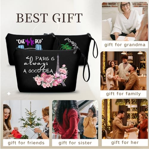 Paris Travel Gifts for International Travelers, Black Cosmetic Makeup Bags - color: travel92-black
