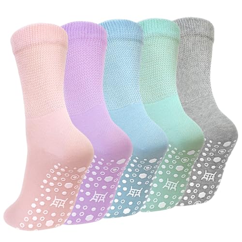 CaiDieNu Non Slip Socks for Women: Non Skid Grip Socks for Elderly Hospital - color: Multicolor-4, size: 11-13