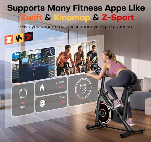 Exercise Bike, Adjustable Magnetic Resistance Stationary Bikes for Home with App Compatible, Silent Indoor Cycling Bike with 350lbs Weight Capacity Comfortable Seat, Digital Monitor & Phone Mount