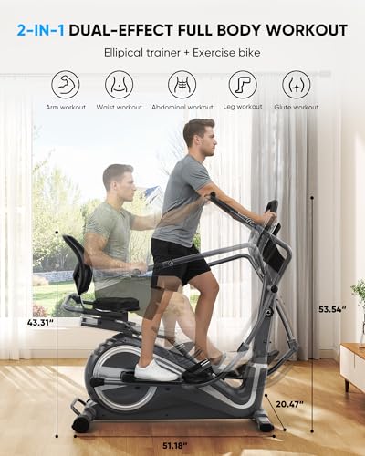 THERUN Recumbent Elliptical Exercise Machine, Quiet Stationary Exercise Bike for Home, 15.8" Stride Elliptical Training Machines w/Arm Leg Exercisers, 8-Level Resistance, Adjustable Seat