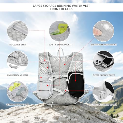 Running Vest for Women Men,Hydration Backpack with 2L Hydration Bladder,Lightweight Hydration Vest with Adjustable Straps&Pockets&Reflective Strip&Whistle,Water Backpack for Hiking Biking Marathon - color: Gray Black