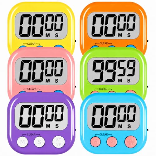 ZILLEEN Digital Kitchen Classroom Timers for Kids Cooking 6pcs MulticolorB - color: Yellow&black&pink&green&orange&purple