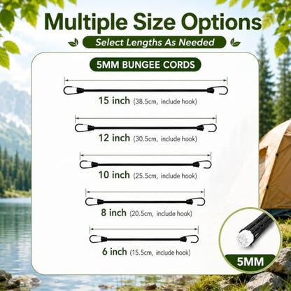 Aegero 12inch Bungee Cords with Hooks,10Pcs Heavy Duty Extra Strong Outdoor Elastic Rope,Multi-Purpose Elastic Bungee Straps for Luggage,Camping,Tarps,Bike Rack,Outdoor Tent,Weatherproof（Black）… - size: 12inch, style: Black