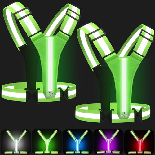 LED Reflective Vest Running Gear 5 Colors Light Up Reflective Running Vest - color: 2 x Green