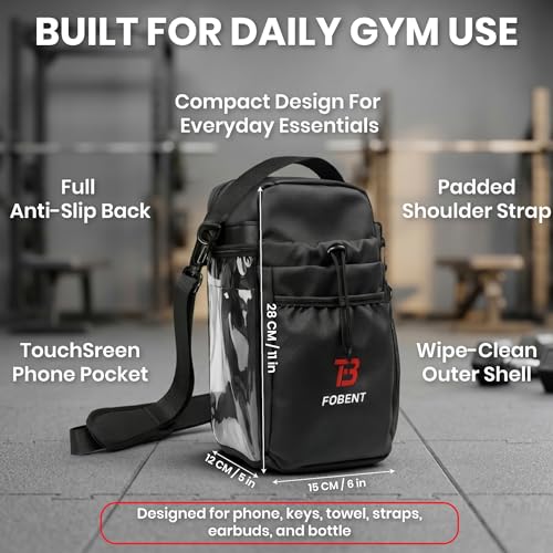 Compact Gym Organizer Bag with Phone Pocket & Bottle Holder, Magnetic Back for Flat Metal Surfaces, Gym Essentials Bag for Keys, Towel, Straps, Earbuds & Workout Accessories