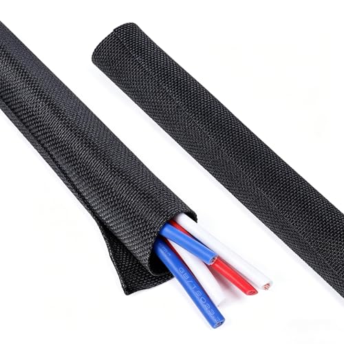 Black Split Braided Cable Management Sleeves 3/4inch -12Feet - size: 3/4"-12Feet