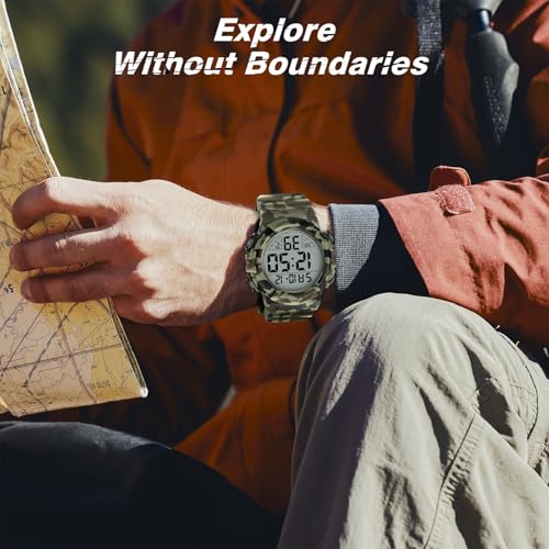 Mens Digital Watch, Sport Military Watch for Men, LED Large Face - color: 09-Army
