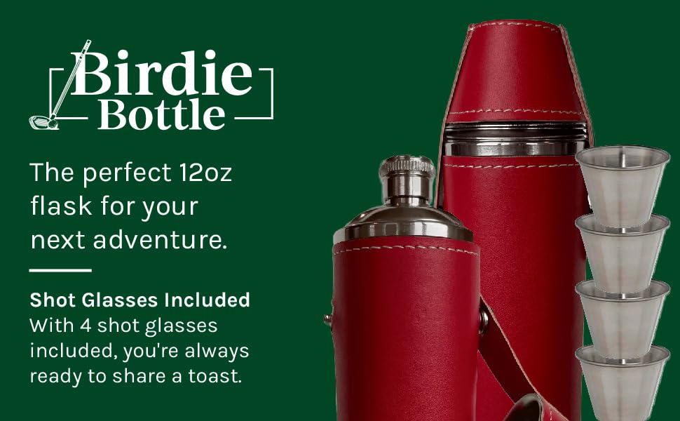 12oz Flask with 4 Shot Glasses – Stainless Steel with Waterproof Leather Case, Leakproof, Reusable and Travel-ready - color: Red, size: 12oz Standard