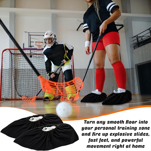 4 Pairs Black Slide Board Booties Smooth Gliding Board Shoe Covers for Exercise Hockey Dryland Training and Home Fitness Sliders